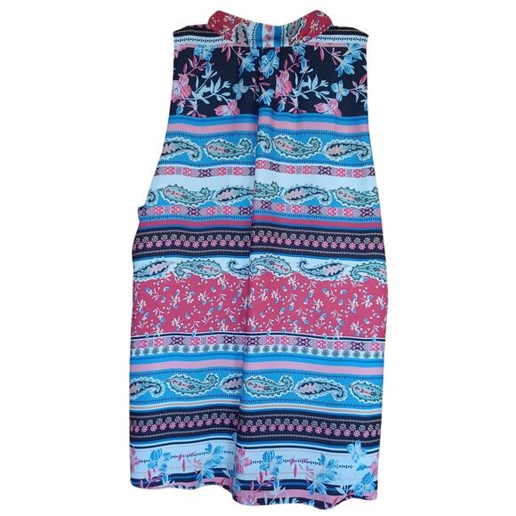 Emma & Olivia Paisley Tunic Womens Large White Pink and Black Tie Front Career - Picture 2 of 6